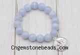 CGB6867 10mm, 12mm blue lace agate beaded bracelet with alloy pendant