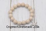CGB6872 10mm, 12mm white fossil jasper beaded bracelet with alloy pendant