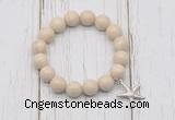 CGB6872 10mm, 12mm white fossil jasper beaded bracelet with alloy pendant