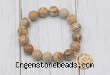 CGB6875 10mm, 12mm picture jasper beaded bracelet with alloy pendant