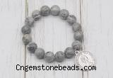 CGB6876 10mm, 12mm grey picture jasper beaded bracelet with alloy pendant