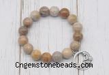 CGB6887 10mm, 12mm fossil coral beaded bracelet with alloy pendant