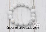 CGB6890 10mm, 12mm matte white howlite beaded bracelet with alloy pendant