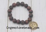 CGB6899 10mm, 12mm matte red tiger eye beaded bracelet with alloy pendant