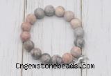 CGB6903 10mm, 12mm matte pink zebra jasper beaded bracelet with alloy pendant