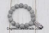 CGB6906 10mm, 12mm matte grey picture jasper beaded bracelet with alloy pendant