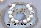 CGB6931 12mm round white howlite & lavender amethyst adjustable bracelets