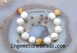 CGB6938 12mm round white howlite & golden tiger eye adjustable bracelets