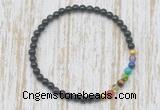 CGB7062 7 chakra 4mm black obsidian beaded meditation yoga bracelets