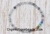 CGB7089 7 chakra 4mm black rutilated quartz beaded meditation yoga bracelets