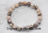 CGB7356 8mm brown zebra jasper bracelet with skull for men or women