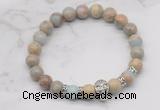 CGB7374 8mm serpentine jasper bracelet with skull for men or women