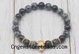 CGB7406 8mm snowflake obsidian bracelet with tiger head for men or women