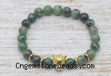 CGB7421 8mm ruby zoisite bracelet with leopard head for men or women