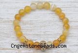 CGB7441 8mm yellow banded agate bracelet with skull for men or women