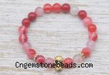 CGB7442 8mm red banded agate bracelet with skull for men or women