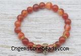 CGB7443 8mm red banded agate bracelet with skull for men or women