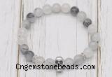 CGB7494 8mm black rutilated quartz bracelet with skull for men or women