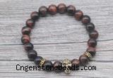 CGB7518 8mm red tiger eye bracelet with skull for men or women