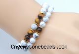 CGB7600 8mm white howlite & yellow tiger eye mala stretchy bracelets