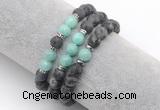 CGB7608 8mm matte black labradorite & amazonite mala stretchy bracelets