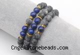 CGB7610 8mm matte black labradorite & lapis lazuli mala stretchy bracelets