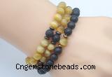 CGB7612 8mm black lava & golden tiger eye mala stretchy bracelets