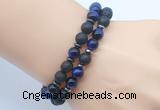 CGB7619 8mm black lava & blue tiger eye mala stretchy bracelets