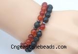 CGB7623 8mm black lava & red agate mala stretchy bracelets