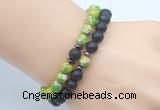 CGB7628 8mm black lava & green sea sediment jasper mala stretchy bracelets