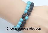 CGB7630 8mm black lava & blue turquoise mala stretchy bracelets