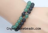 CGB7638 8mm black lava & green aventurine mala stretchy bracelets