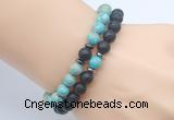 CGB7640 8mm black lava & blue sea sediment jasper mala stretchy bracelets