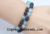 CGB7643 8mm black lava & amazonite gemstone mala stretchy bracelets