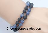 CGB7646 8mm black lava & blue spot stone mala stretchy bracelets