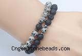 CGB7649 8mm black lava & dalmatian jasper mala stretchy bracelets