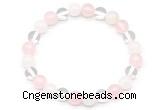 CGB8000 8mm white crystal, white jade & rose quartz beaded stretchy bracelets