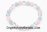 CGB8002 8mm aquamarine, white crystal & rose quartz beaded stretchy bracelets