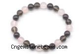 CGB8005 8mm garnet, rose quartz & smoky quartz beaded stretchy bracelets