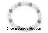 CGB8006 8mm aquamarine, labradorite & rose quartz beaded stretchy bracelets