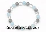 CGB8012 8mm aquamarine, labradorite & white crystal beaded stretchy bracelets