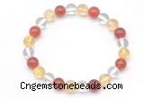 CGB8017 8mm citrine, white crystal & red agate beaded stretchy bracelets