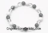 CGB8019 8mm white crystal, white howlite & black labradorite beaded stretchy bracelets