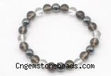 CGB8023 8mm smoky quartz, white crystal & hematite beaded stretchy bracelets