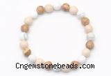 CGB8036 8mm white howlite, white fossil jasper & picture jasper beaded stretchy bracelets