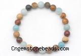 CGB8037 8mm amazonite, picasso jasper & picture jasper beaded stretchy bracelets