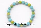 CGB8038 8mm blue howlite, blue & green sea sediment jasper beaded stretchy bracelets