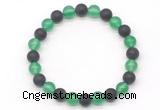 CGB8046 8mm green agate & matte black agate beaded stretchy bracelets