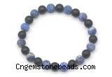 CGB8048 8mm matte lapis lazuli & matte black agate beaded stretchy bracelets