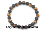 CGB8049 8mm yellow tiger eye & matte black agate beaded stretchy bracelets